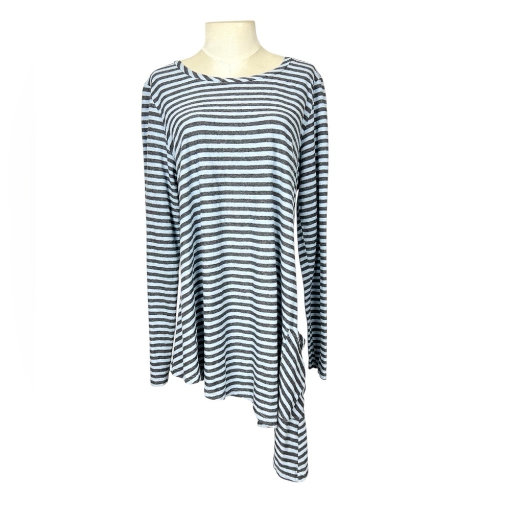 Cut Loose lagenlook linen blend tunic top size‎ Large Asymmetrical hem blue gray